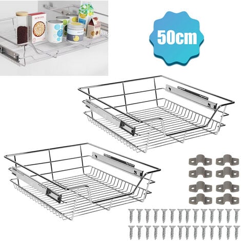 Hengda 2x 50cm tiroir de cuisine placard coulissant tiroir télescopique cuisine étagère panier coulissant - argent