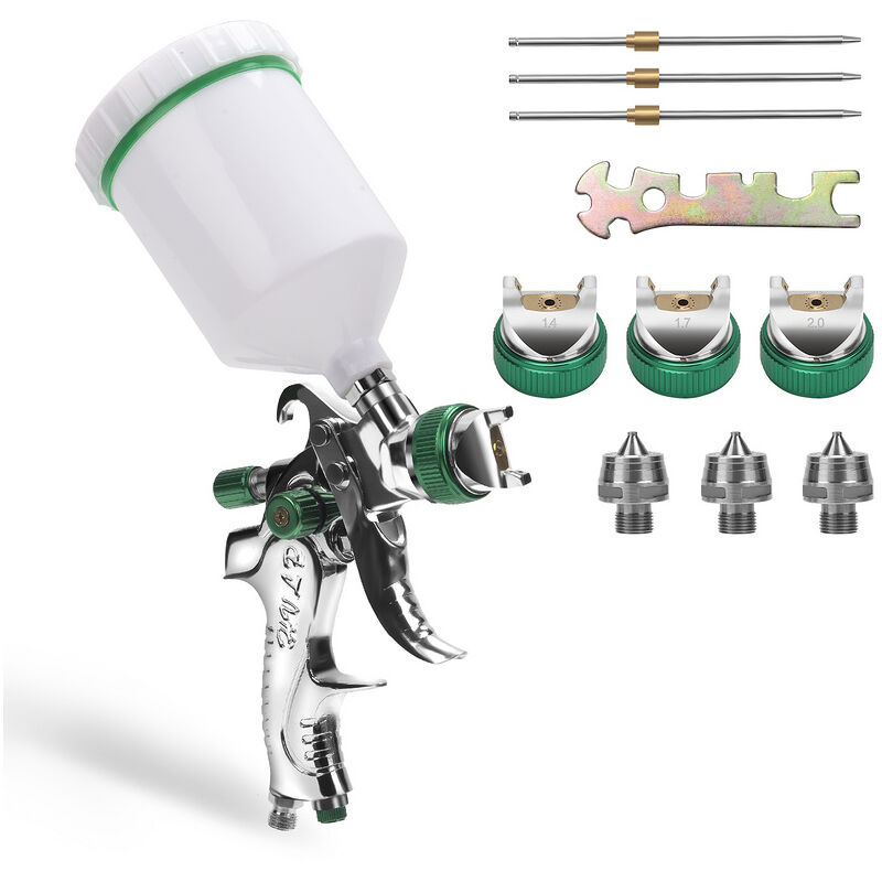 Hengda - 2x Pistolet à peinture hvlp avec godet à liquide 600 ml professionnel 1.4MM/1.7MM/2.0MM 3 buses de taille Pistolet à Pulvérisation