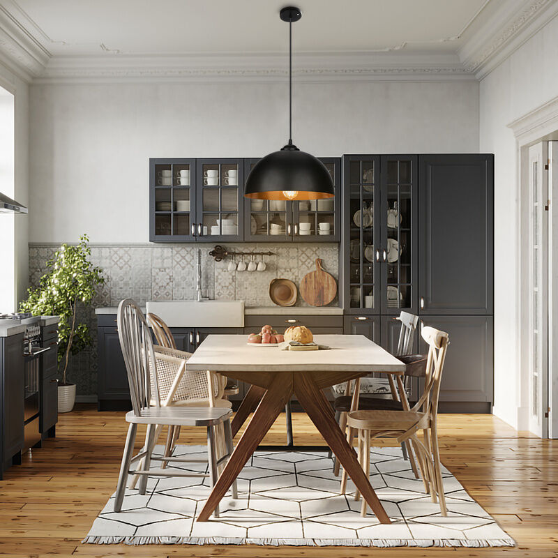 2x Suspension Luminaire Lampe suspendue Abat-jour sans ampoule Noir-Doré Lampe à suspendre industrielle - Hengda