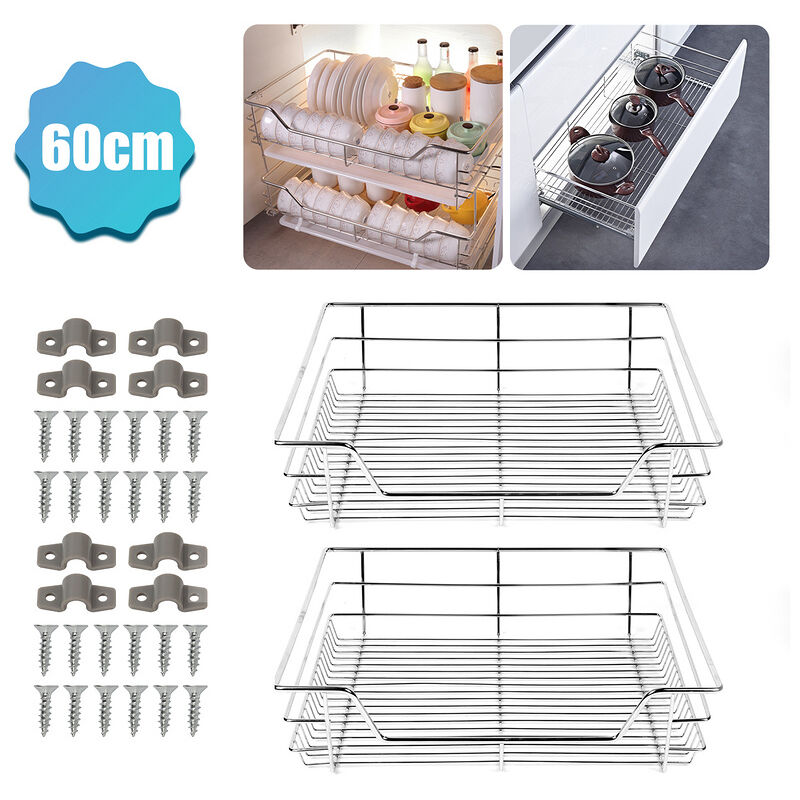 Hengda 2x 60cm tiroir de cuisine placard coulissant tiroir télescopique cuisine étagère panier coulissant