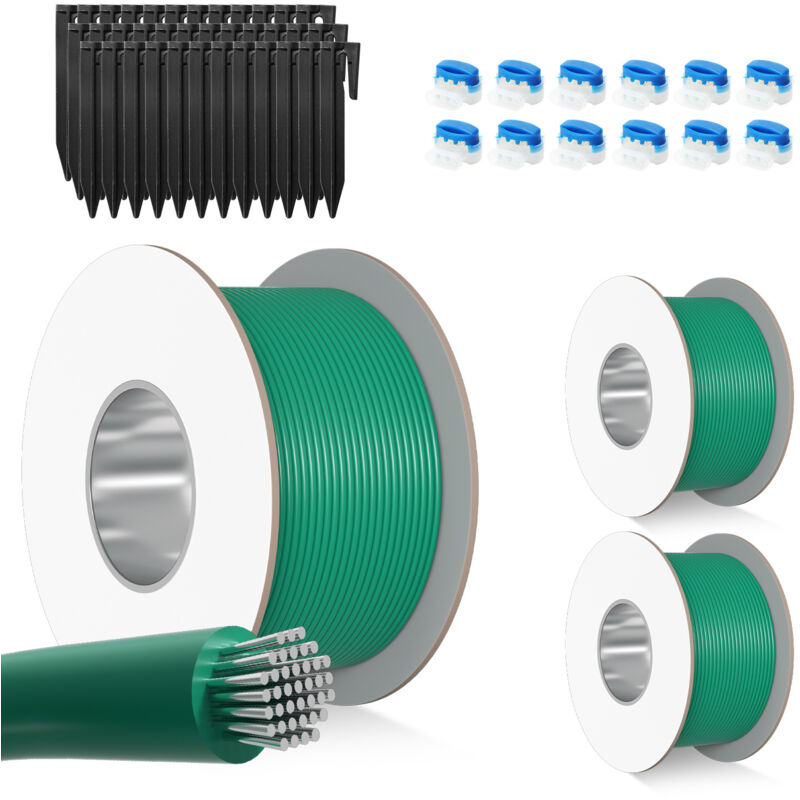 300m Câble Périphérique Universel pour Tondeuse-Robot, 36 Connecteurs de Câble + 1050 Piquets de Terre, ø 2,7 mm, Câble de Délimitation pour Jardins