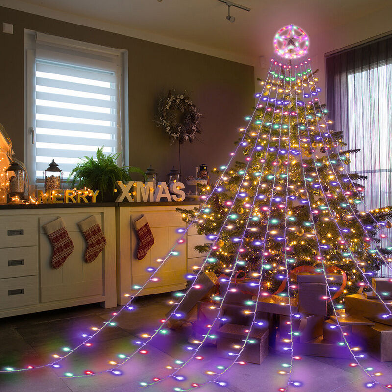 Image of Hengda 319 luci a stringa a LED per albero di Natale. Natale con anello. decorazione per albero con ghirlanda a LED impermeabile per esterni RGB