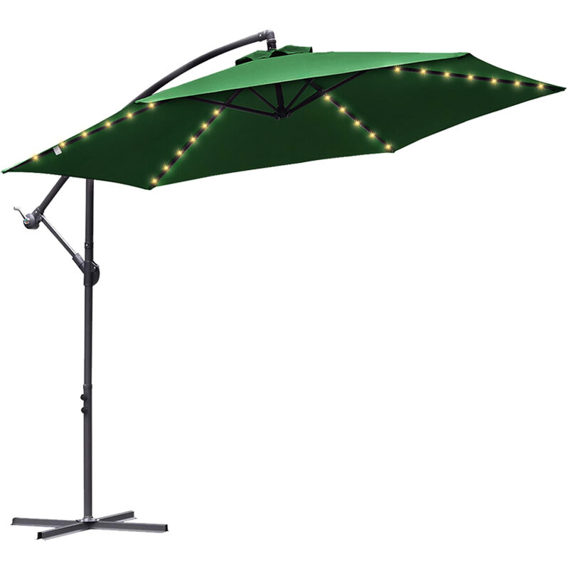 350cm Parasol- parasol jardin. parasol deporté. parasol de balcon avec éclairage LED.vert - vert - Tolletour