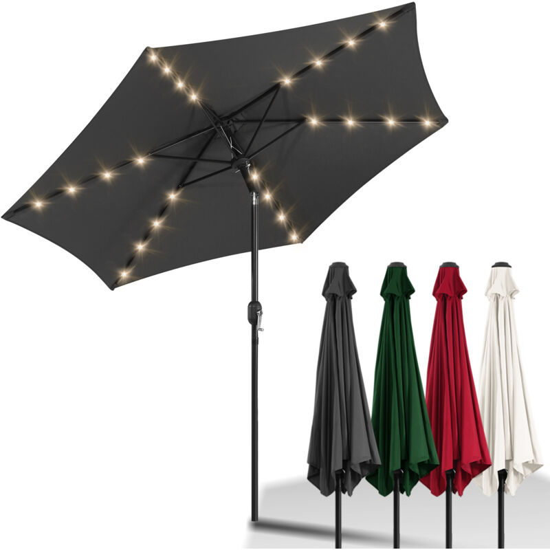 Parasol de jardin - Parasol - Résistantes à Intempéries - ø 270 cm - Gris, Parapluie hawaïen, Parapluie d'extérieur, vec led - Hengda