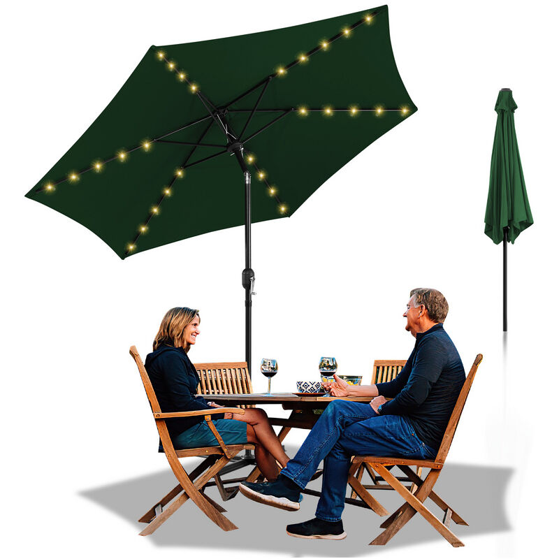 2.7m parasol parapluie de jardin parapluie extérieur UV40+ parasol de marché avec jardin solaire led, vert, 2.7m