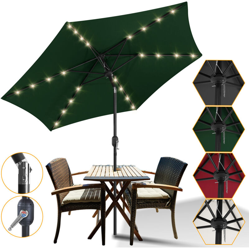 2.7m parasol parapluie de jardin parapluie extérieur UV40+ parasol de marché avec jardin solaire led, vert, 2.7m