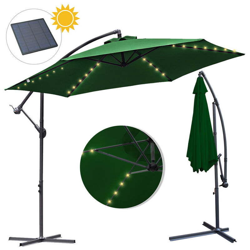 Hengda - 3.5m Parasol de avec éclairage solaire inclinable led Parasol de balcon Parasol de marché UV40+ Parasol de jardin.Verte