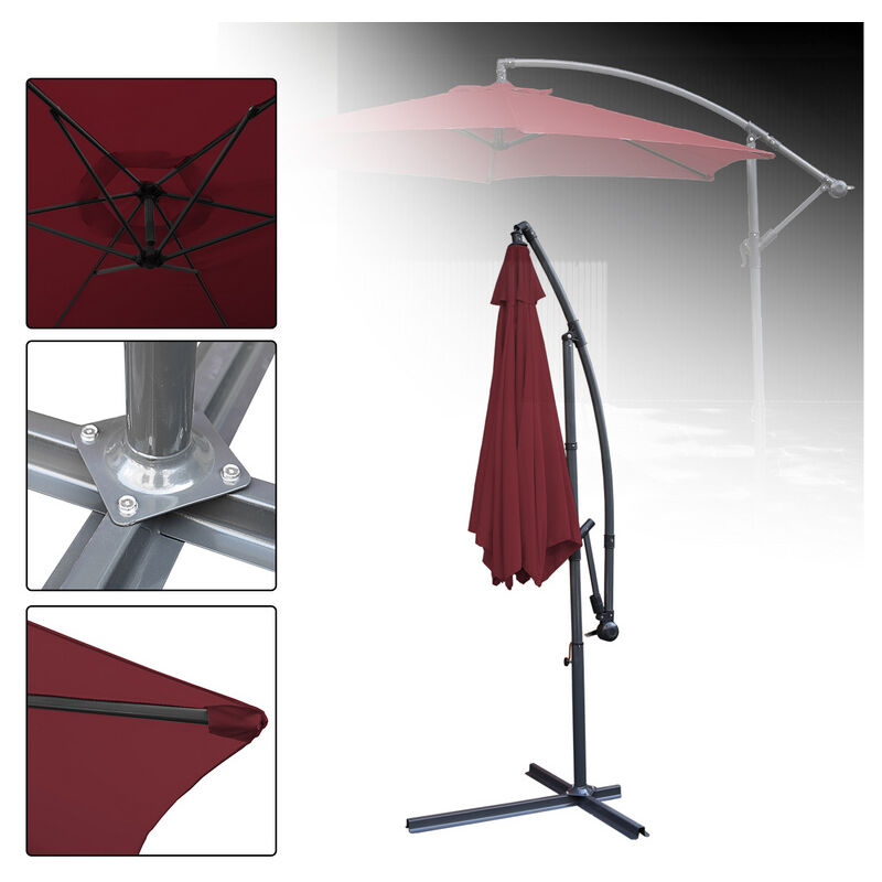 3.5m Parasol de hydrofuge UV40+ pour jardin extérieur Alu Ronde,rouge - rouge - Einfeben