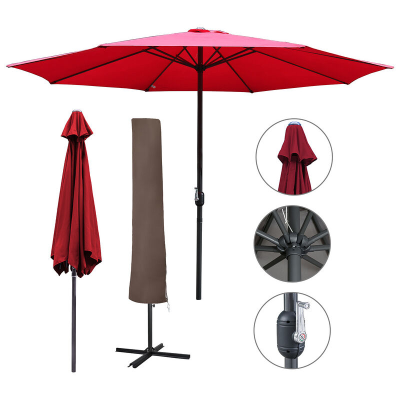 3m Parasol UV40+ market parasol avec led solaire & housse de protection jardin, rouge - rouge - Einfeben