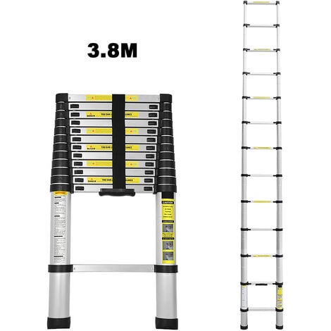 Hengda 3.8M Teleskopleiter mit Stabilisator Aluminium Multifunktionsleiter Aluleiter Klappleiter aus Hochwertigem für Treppe Innen & Außenbereich Haushalt