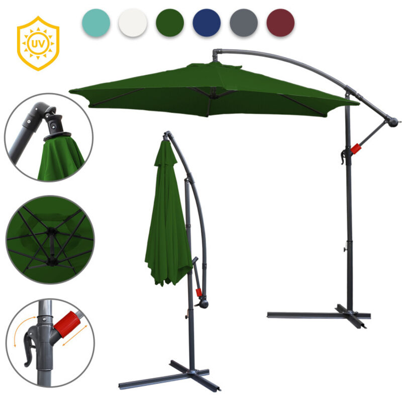 Parasol, 300 x 300 cm, upf 30+, rotation 360°, fonction d'inclinaison, hydrofuge, vert