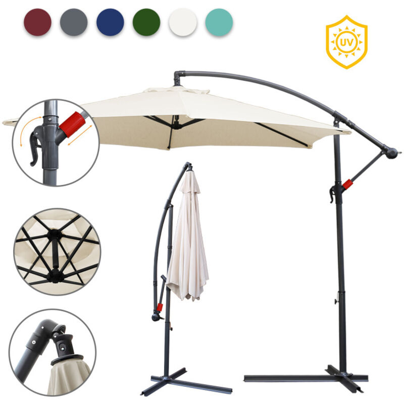 Parasol, 300 x 300 cm, upf 30+, rotation 360°, fonction d'inclinaison, hydrofuge, beige