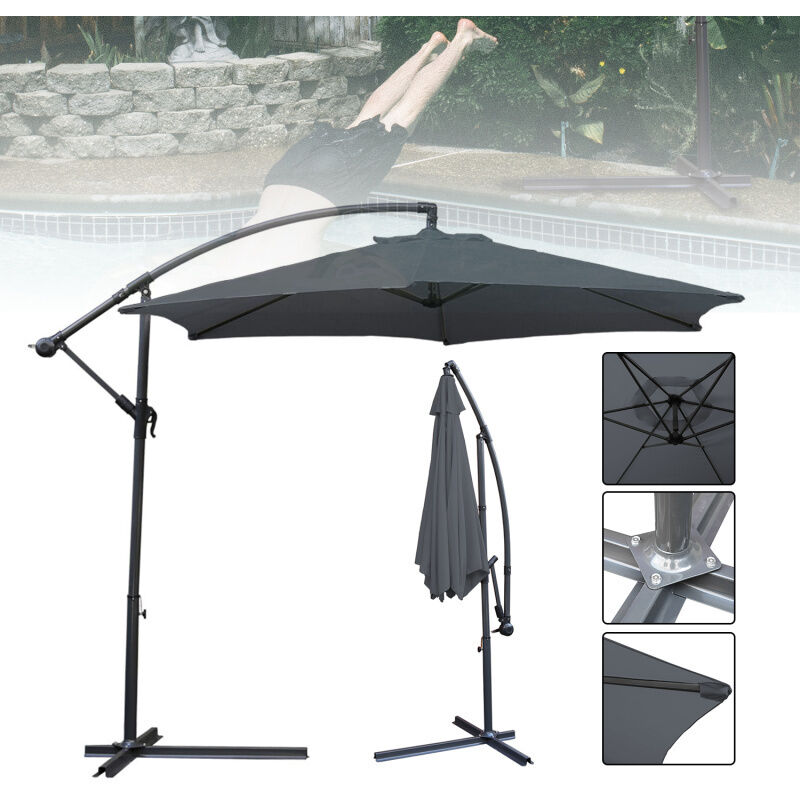 3m Parasol Parapluie de jardin Terrasse UV30+ Parasol de marché,Gris