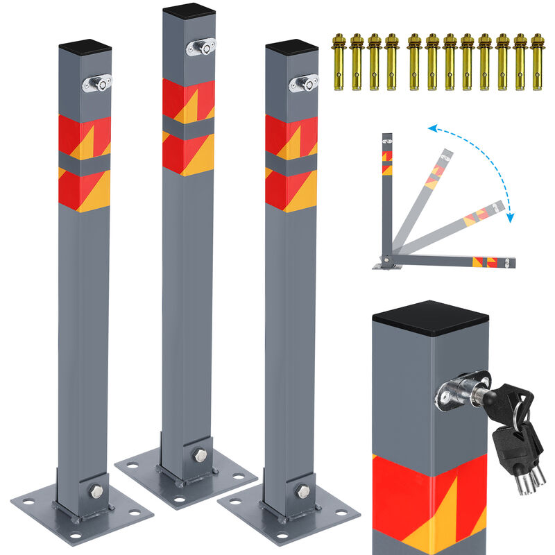 Image of Hengda - 3X Barriera di parcheggio 65cm angolare pieghevole Palo di confine Barriera di parcheggio da cementare