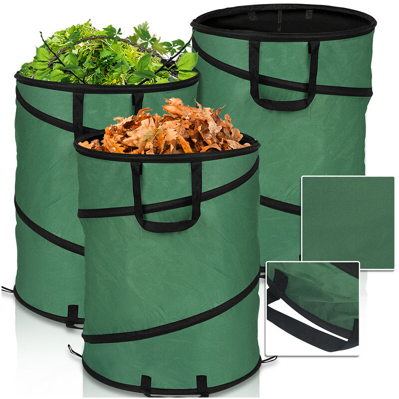 Tolletour - 3x Sac de jardin 170L Pop-Up Sac à déchets avec poignées Sac à feuilles Sac à gazon xxl Vert