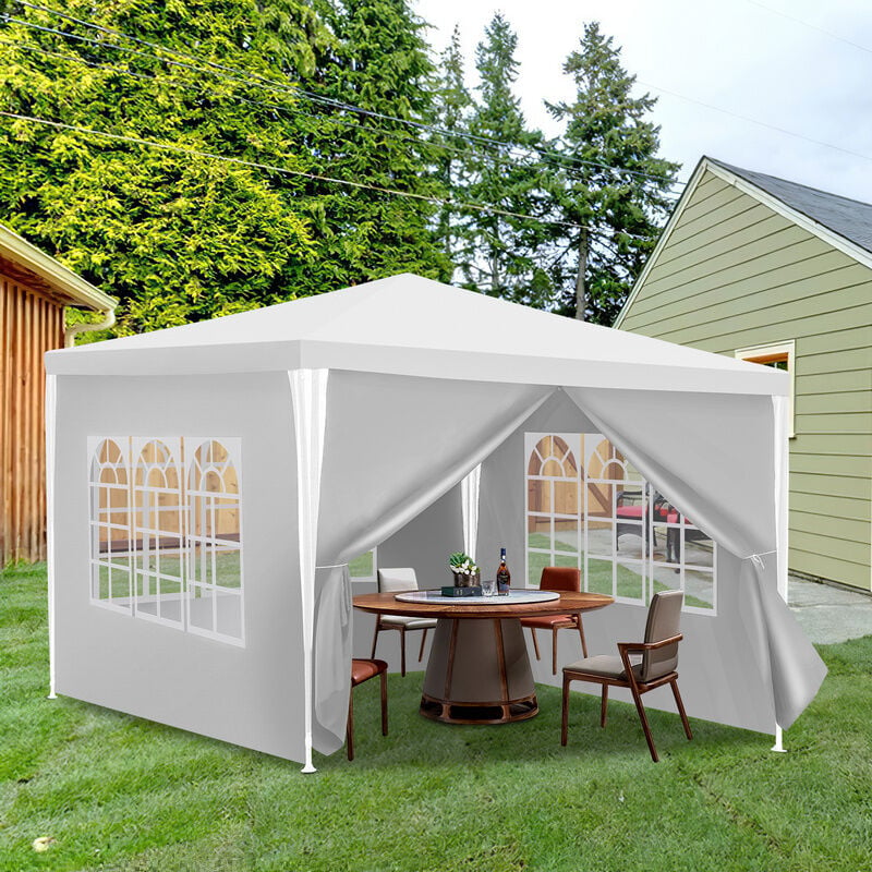 3x3m Gazebo Gazebos & Tentes de fête Chapiteau pe Camping Structure en acier Tente de jardin Tente de fête avec franges - blanche - Hengda
