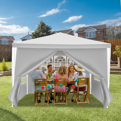 Hengda 3x3m Pavillon, Gartenpavillon mit 4 Seitenteile UV-Schutz inkl. Zubehör, Partyzelt weiß für Garten, Terrasse, Party, Markt