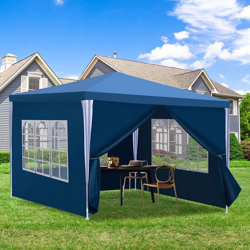 3x3m Gazebo Gazebos & Tentes de fête Chapiteau pe Camping Structure en acier Tente de jardin Tente de fête avec franges - bleu - Hengda