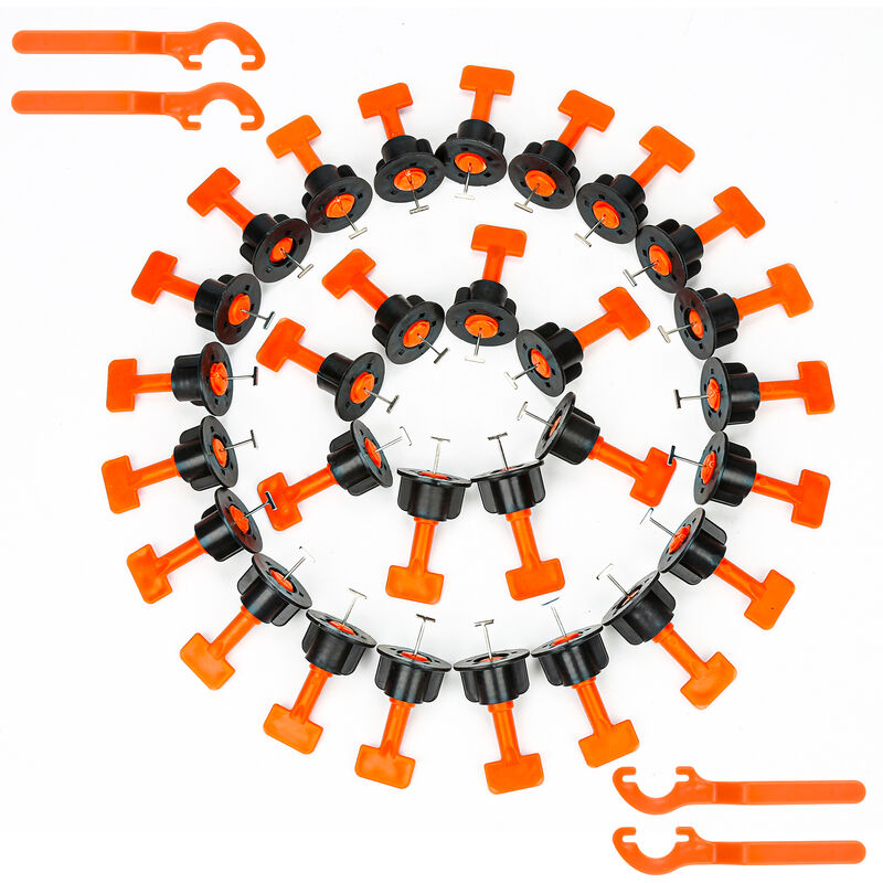 TolleTour Kit de système de nivellement de carrelage réutilisable Niveleur de tuile en T Construction de paroi en céramique, 220 pcs - Orange + Noir