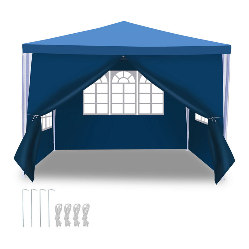 Tonnelle Camping Grandes Tente de jardin avec panneaux latéraux amovibles fenêtres Tente Fête chapiteau ou tonnelle Bleue 3x3m - Bleu - Tolletour