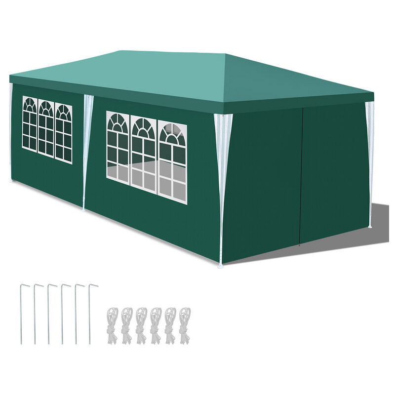 Vingo Tente Tonnelle de jardin avec panneaux latéraux amovibles Grandes fenêtres Tente Fête Camping chapiteau ou tonnelle Verte 3x6m