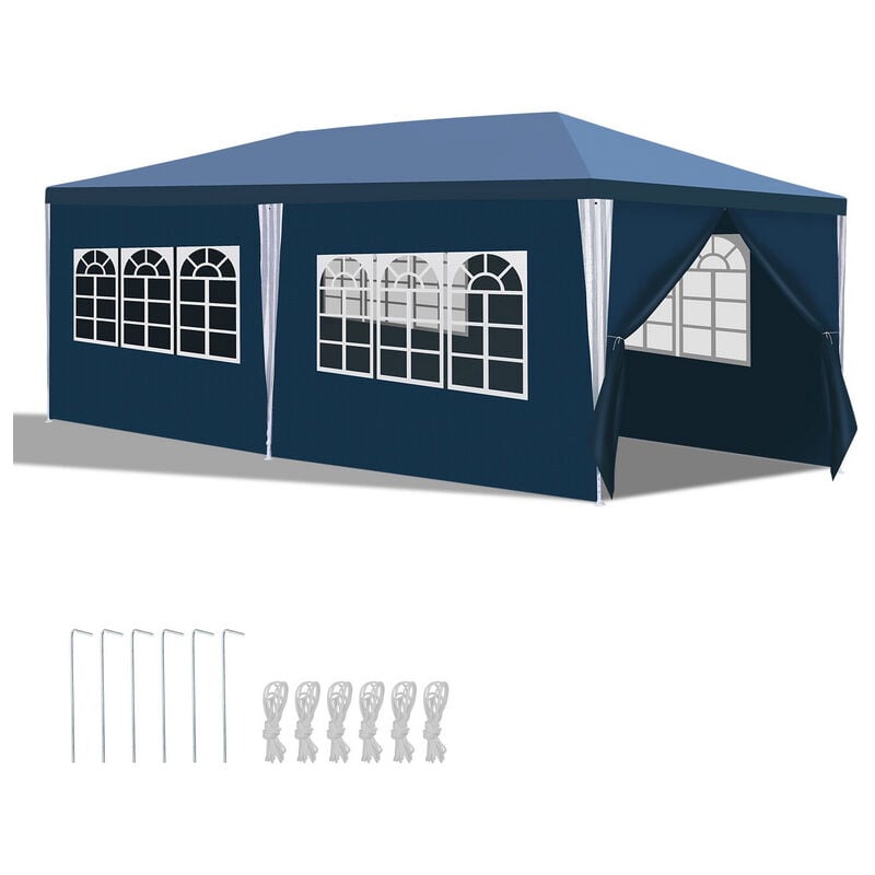Einfeben Tente Tonnelle de Grandes réception avec panneaux latéraux amovibles fenêtres Tente Fête Camping chapiteau ou tonnelle Bleue 3x6m