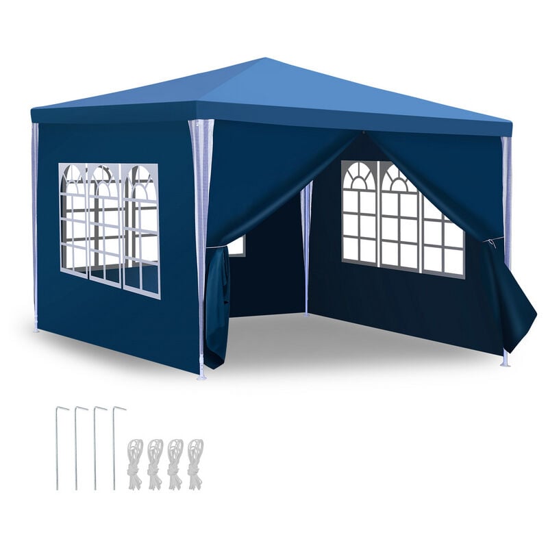 Tente Tonnelle de réception avec panneaux latéraux amovibles Grandes fenêtres Tente Fête Camping chapiteau ou tonnelle Bleue 3x3m - Bleu - Swanew