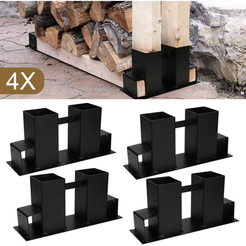 Hengda 4x Aide à l'empilage du bois acier enduit. noir. abri en bois bricolage pour bois équarri. stockage du bois 4 pièces