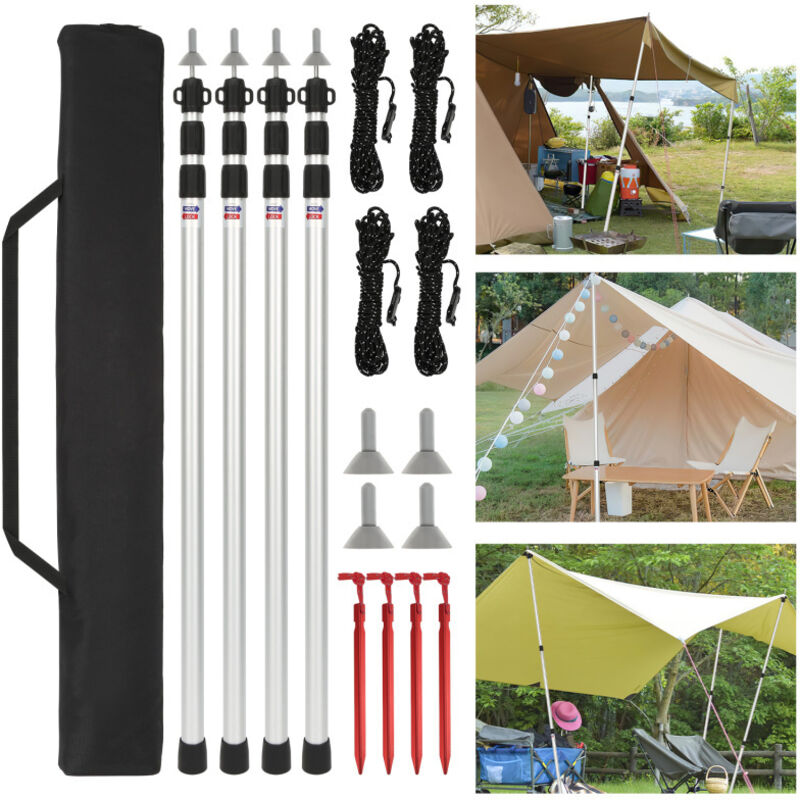 Einfeben 4x Mâts de tente tige de tente Tige de tente Tige de relevage pour tentes Rod Tige d'auvent Tarp 87-234cm