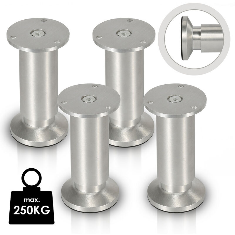Hengda - 4X Pieds de meuble Pieds de socle Pieds réglables Pieds de canapé Pieds de meuble Réglables-Aluminium-60mm - Argent