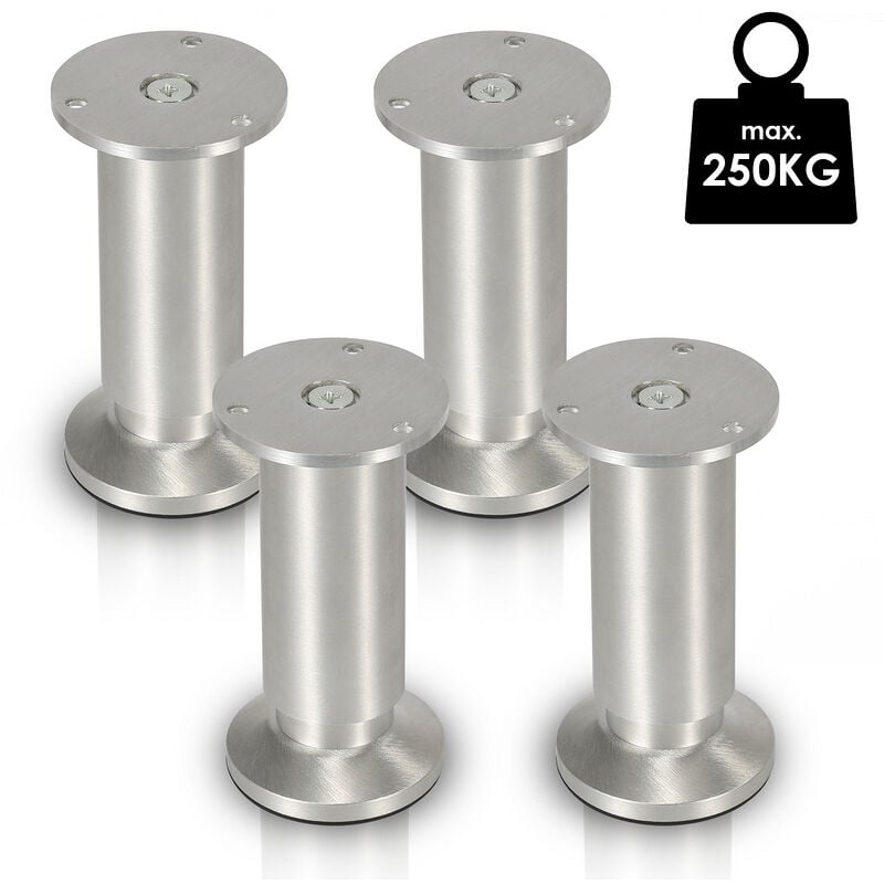 Hengda - 4X Pieds de meuble Pieds de socle Pieds réglables Pieds de canapé Pieds de meuble Réglables-Aluminium-80mm - Argent