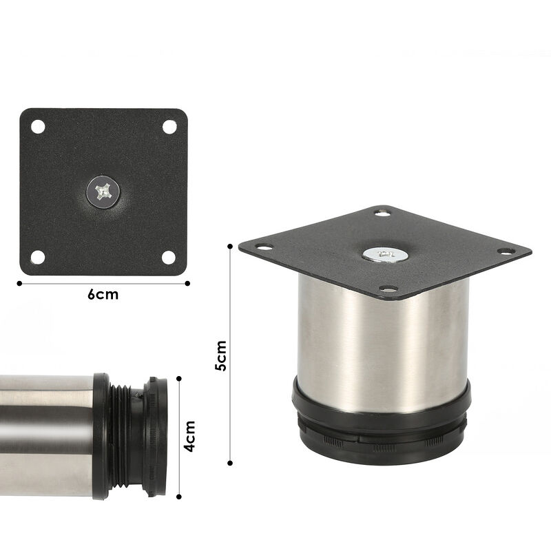 Hengda - Lot de 4 pieds de meuble. pied de table. meuble. inox. hauteur : 50 mm Diamètre : 40 mm Réglage en hauteur : + 15 mm
