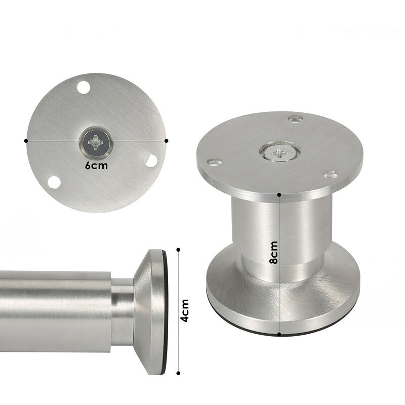 Hengda - Lot de 4 pieds de meuble. pied de table. meuble aluminium. hauteur : 80 mm Diamètre : 40 mm Réglage en hauteur : + 15 mm