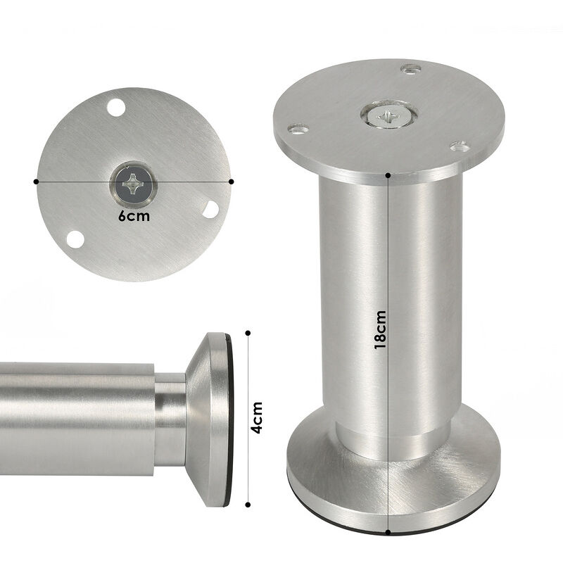 Lot de 4 pieds de meuble. pied de table. meuble aluminium. hauteur : 180 mm Diamètre : 40 mm Réglage en hauteur : + 15 mm - Hengda