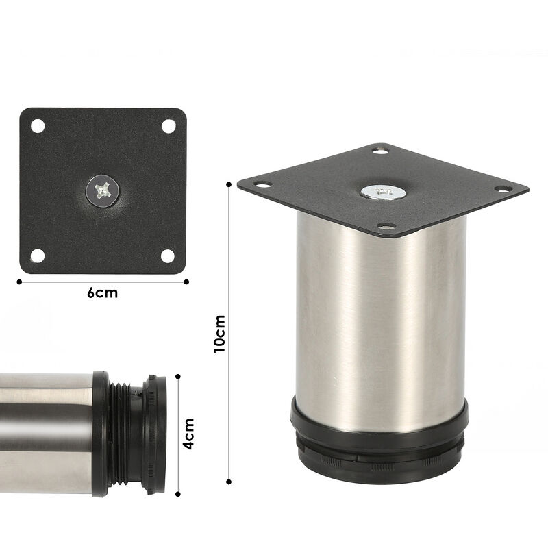 Hengda - Lot de 4 pieds de meuble. pied de table. meuble. inox. hauteur : 100 mm Diamètre : 40 mm Réglage en hauteur : + 15 mm