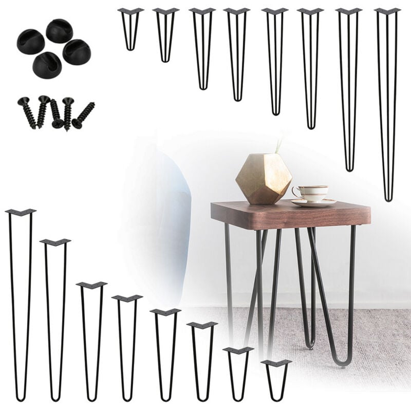 Einfeben Pieds de table Support de table Set 4 pcs. Hairpin Legs épingle à cheveux Noir 3 table 30cm