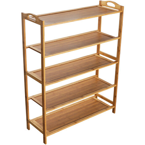 Hengda Holzregal 5 Böden Standregal Wandregal aus Bambus Aufbewahrung Haushaltsregal für Bad, Küche, Flur, Sauna Lagerregal 126.3*49.4*25cm Bücherschrank