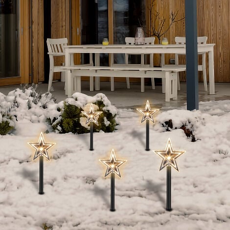 Lot de 5 Etoiles LED lumineuses sur bâtons - 5 pièces - décoration de Noël  extérieure - Balcon - terrasse