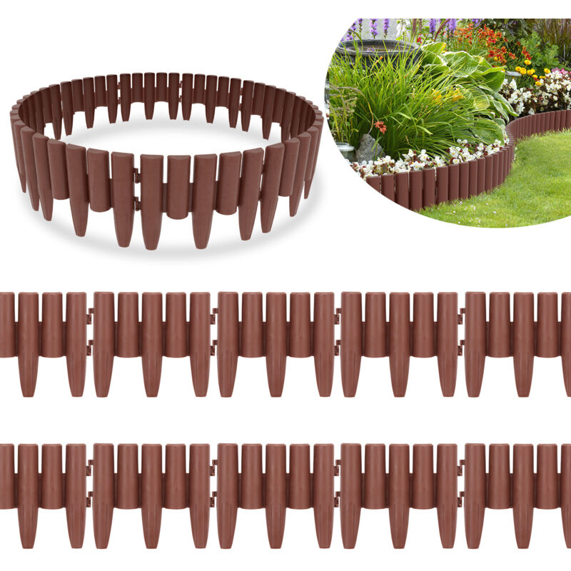 50 pièces Bordure de pelouse aspect bois Bordure de tonte bordure de parterre plastique pour jardin, prairie 14m Marron - Hengda