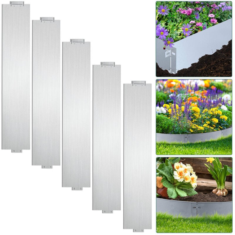 Einfeben 15M Bordure de pelouse 100x18cm Bordure de tonte Bordure de chemin Bordure de parterre Métal galvanisé Bordure de parterre