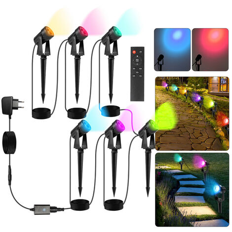 Hengda 6tlg. LED Gartenstrahler mit Erdspieß. Außenstrahler Gartenbeleuchtung mit Stecker Wasserdicht IP65 RGB