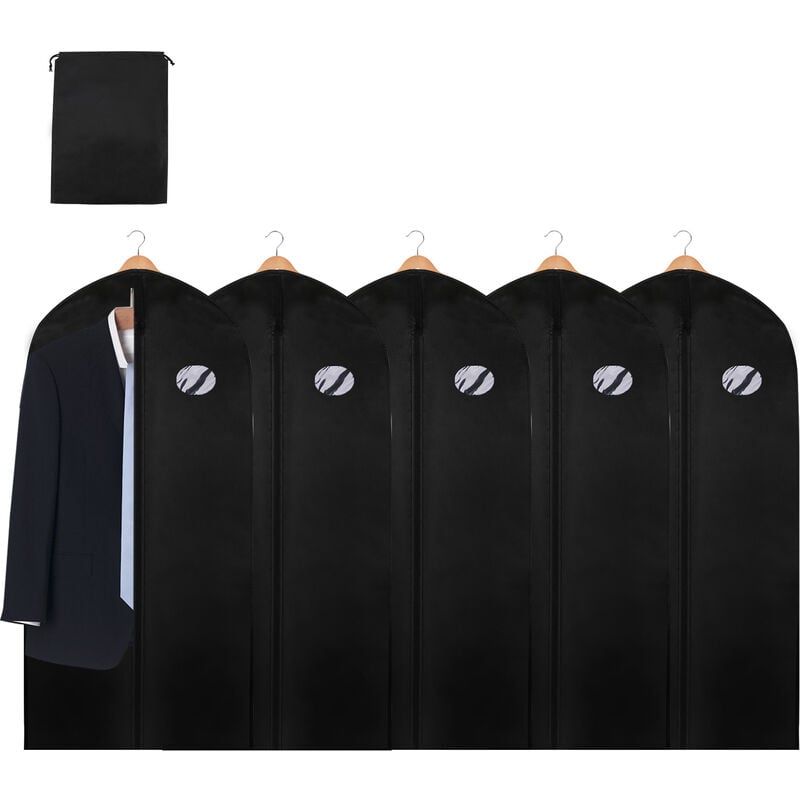 Image of 6x Borsa per indumenti nera Borsa da viaggio con parapolvere con borsa per scarpe 128 x 60 cm - Hengda