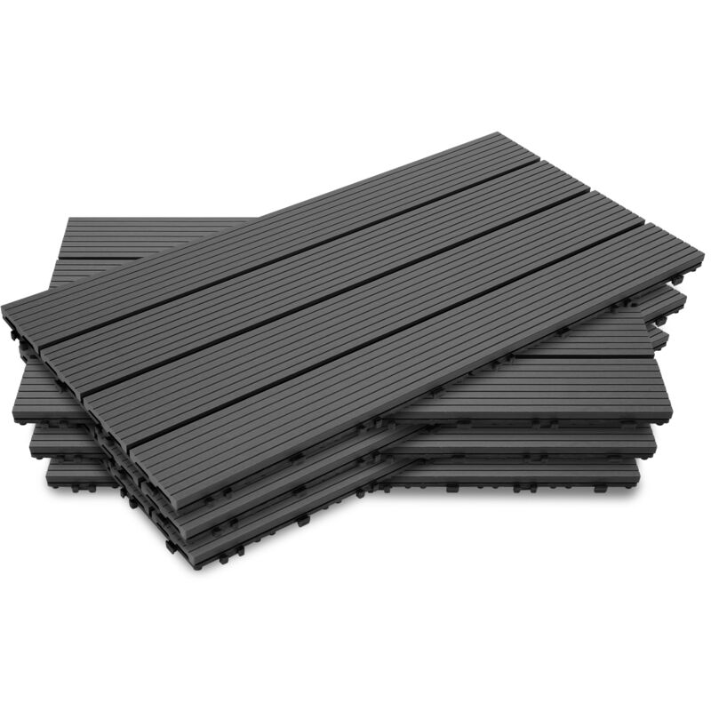 24x Dalle terrasse composite effet bois Dalles de Jardin clipsables en Bois Composite wpc 60 x 30 cm mosaïque Revêtement Anthracite - Hengda