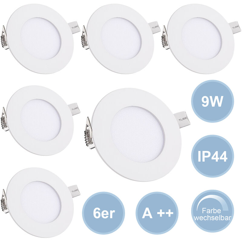 6X LED Spot Encastré 9W Blanc Froid 6500K Rond RExtra Plate Changement de couleur 3 en 1 Salle de Bain Cuisine Salon - Hengda