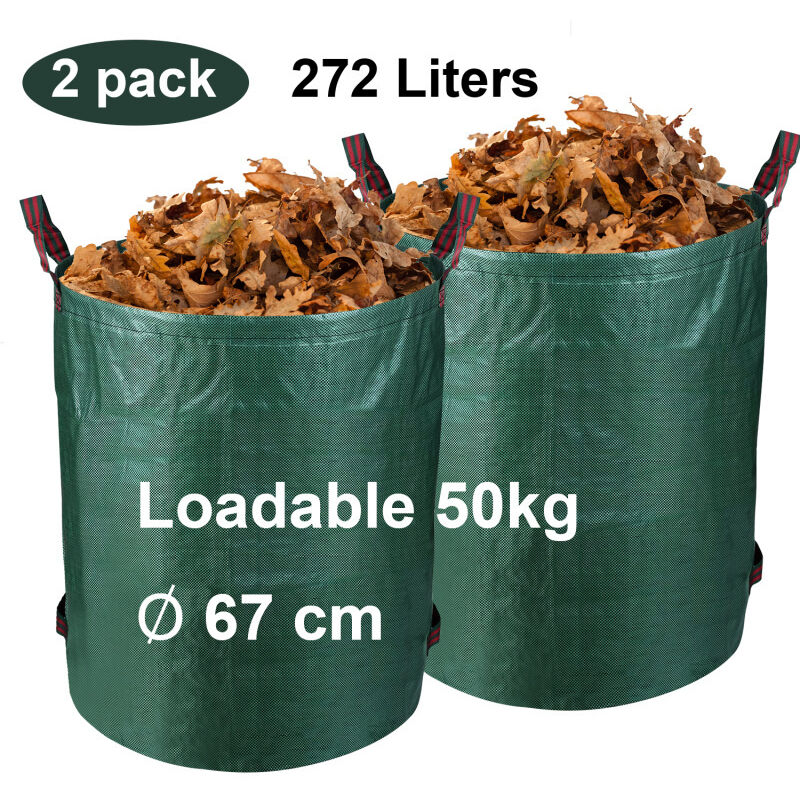 2X sac de jardin xxl polypropylène 272L 3 poignées sac à feuilles poubelle jardin sac - Hengda
