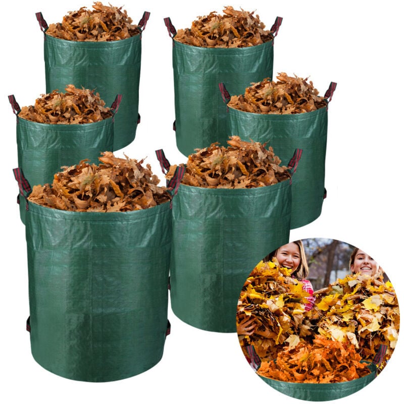 Einfeben 6X sac de jardin avec anses xxl 3 poignées autostable sac à feuilles compost 272L