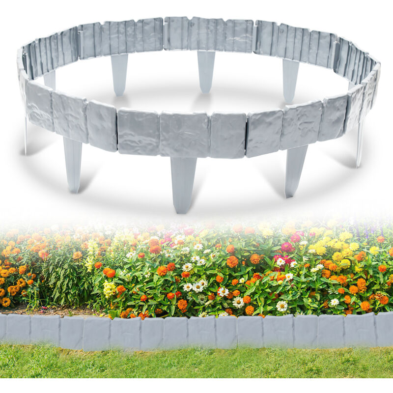 Hengda 40 pièces Bordure de pelouse Effet Pierre bordure de parterre plastique pour jardin 10m Gris