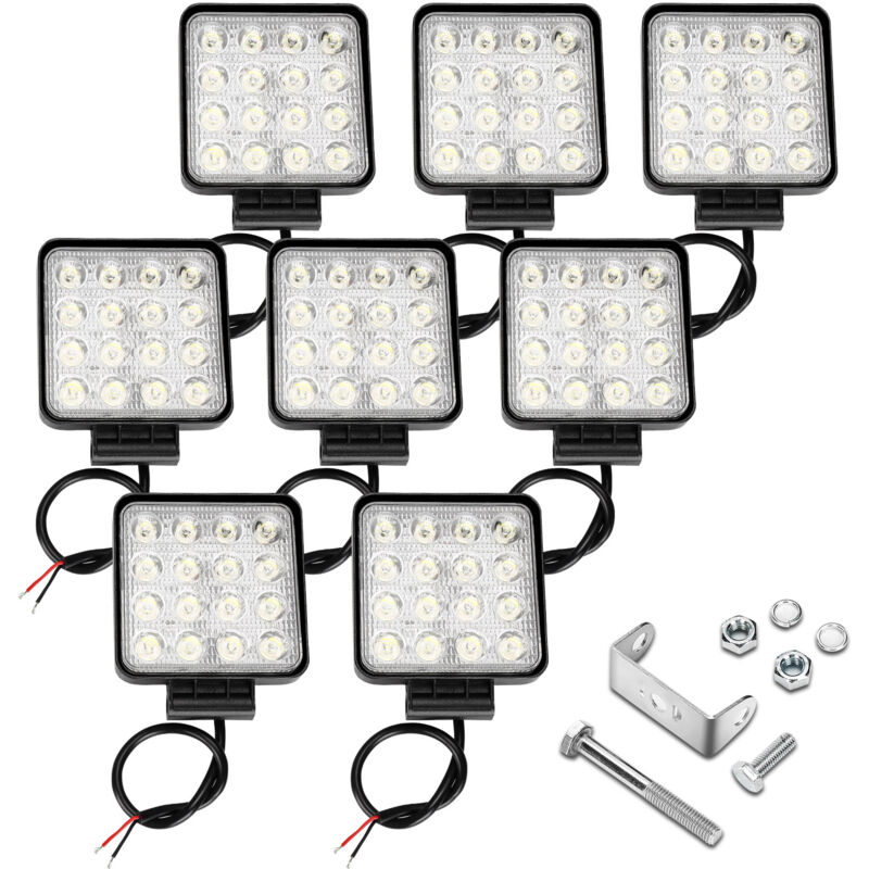 8x 48W Phare de Travail Carre a Leds dc 12V-24V Quad Camion Bateau Tracteur Offroad Impermeable IP68 - Hengda