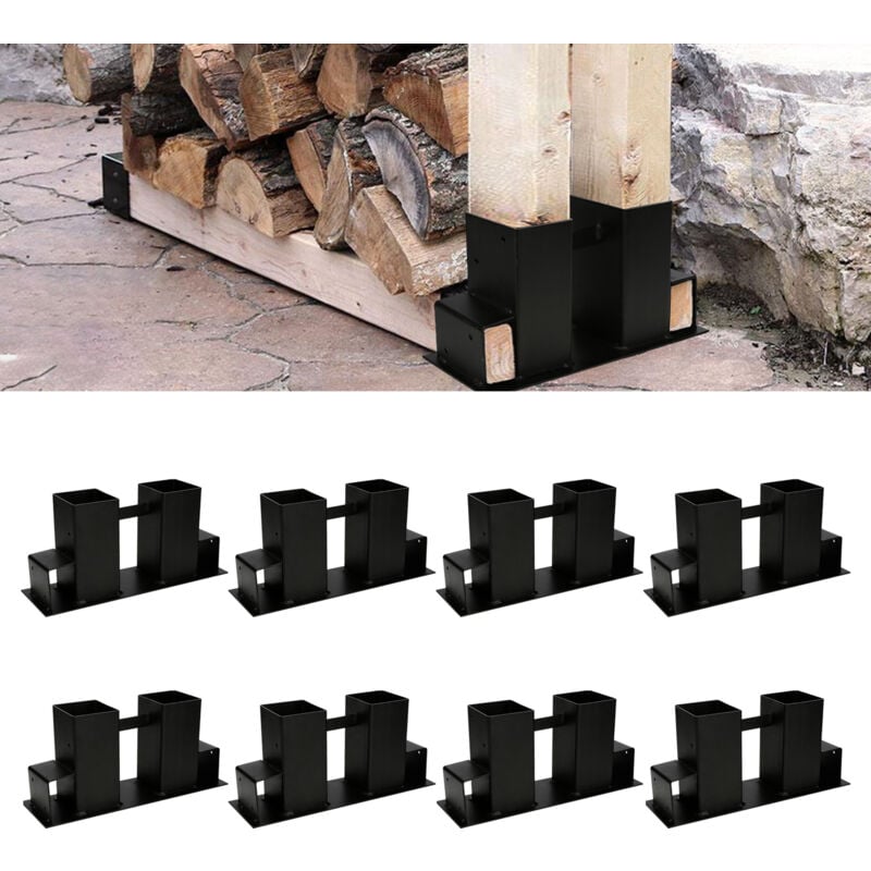 Einfeben 8x Aide à l'empilage du bois acier enduit, noir, abri en bois bricolage pour bois équarri, stockage du bois 8 pièces