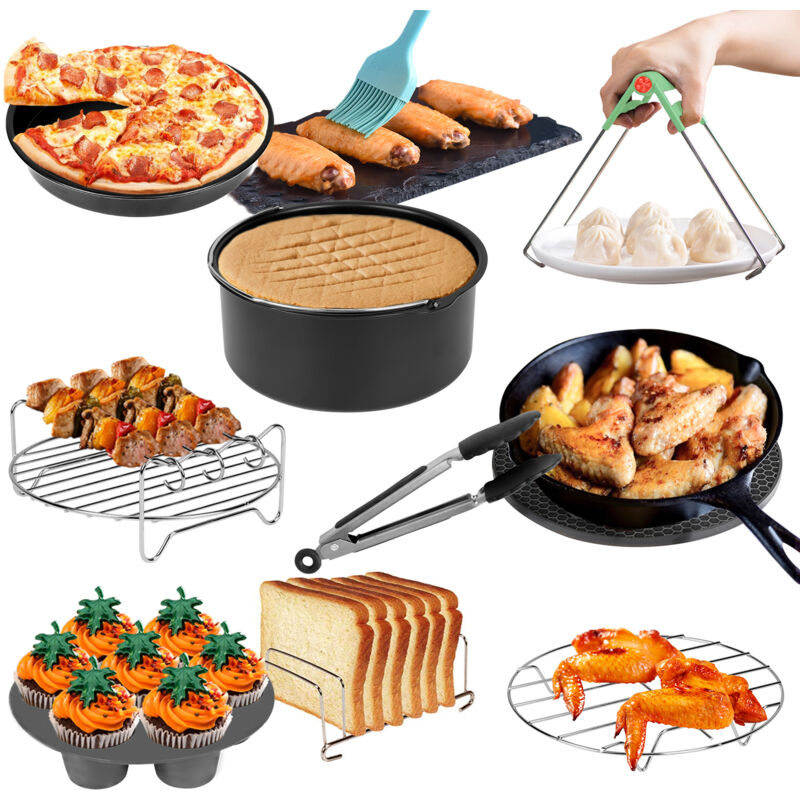 Accessoires pour friteuse à air chaud, set de 12 pièces, support pour friteuse à air chaud, 100 feuilles de papier, brosse en silicone,7 pouces